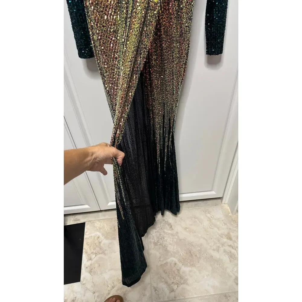 Fashion Nova Sequin Gown v-neckline long sleeves Chasing Dreams Maxi XL NWT - Picture 5 of 9